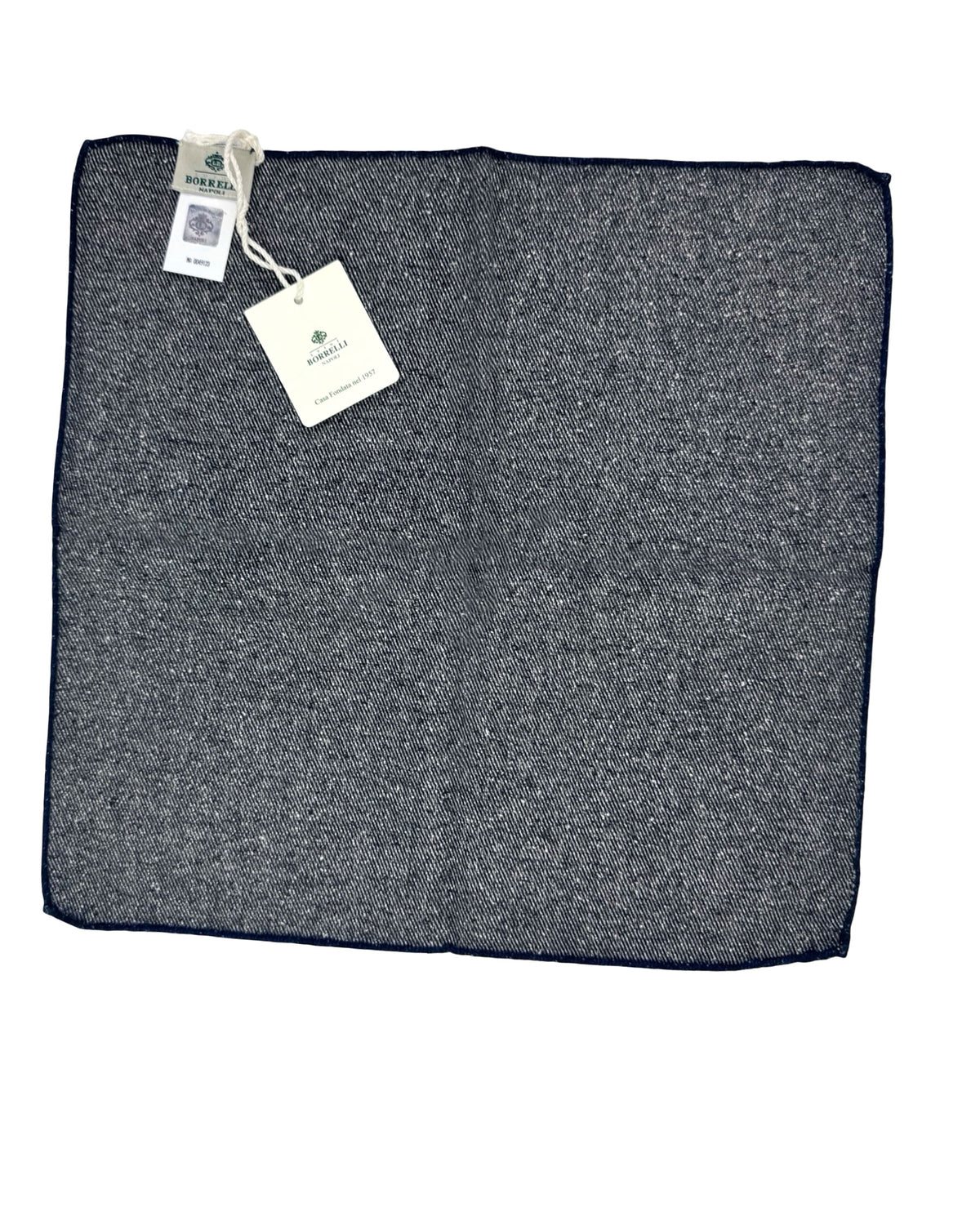 Luigi Borrelli Pocket Square Gray Navy Mini Flowers - Cotton Silk