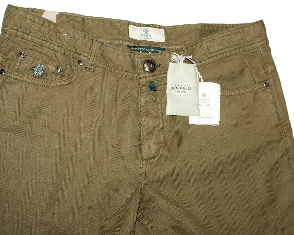 Borrelli Jeans Olive Green Linen Cotton