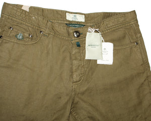 Borrelli Jeans Olive Green Linen Cotton