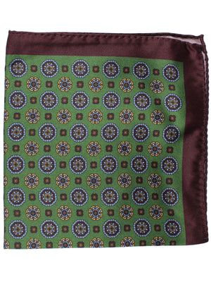 Luigi Borrelli Silk Pocket Square Brown Green Medallions