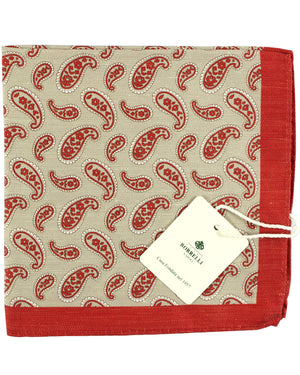 Luigi Borrelli Pocket Square Beige Red Paisley