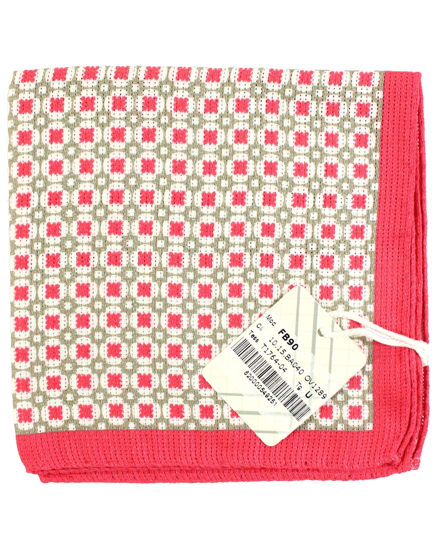 Luigi Borrelli Linen Silk Pocket Square Red Gray Geometric