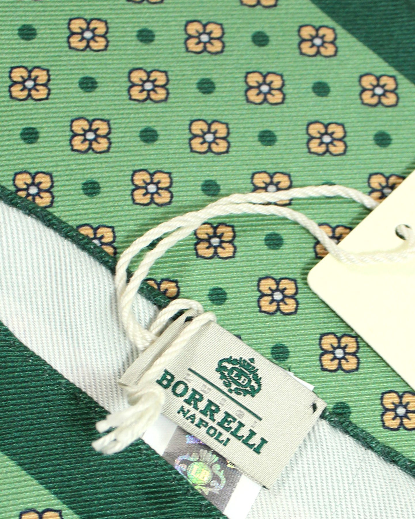 Luigi Borrelli Linen Silk Pocket Square Green Yellow Mini Floral
