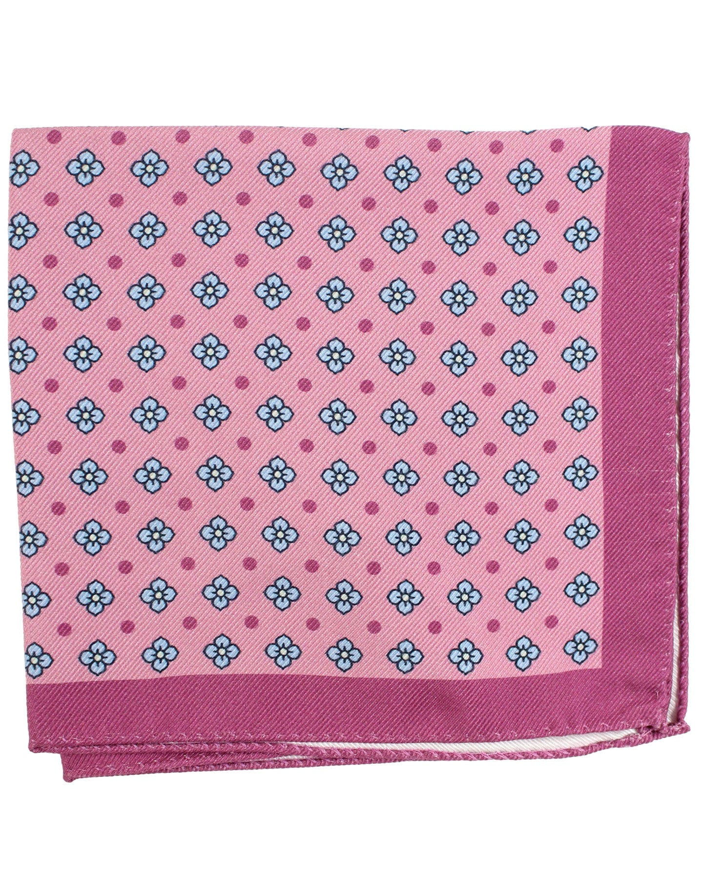 Luigi Borrelli Linen Silk Pocket Square Pink Sky Blue Mini Floral