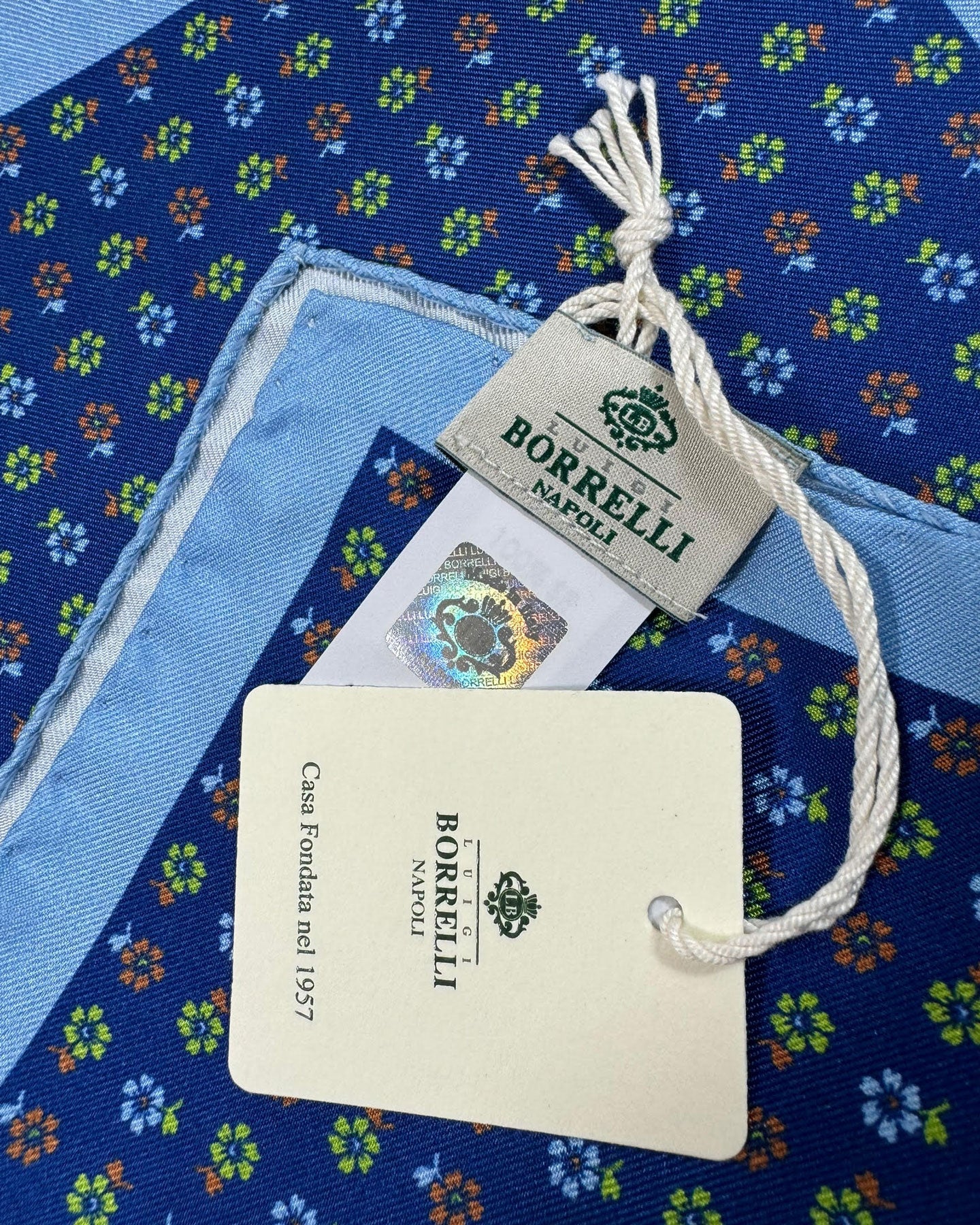 Luigi Borrelli Silk Pocket Square Navy Blue Mini Floral
