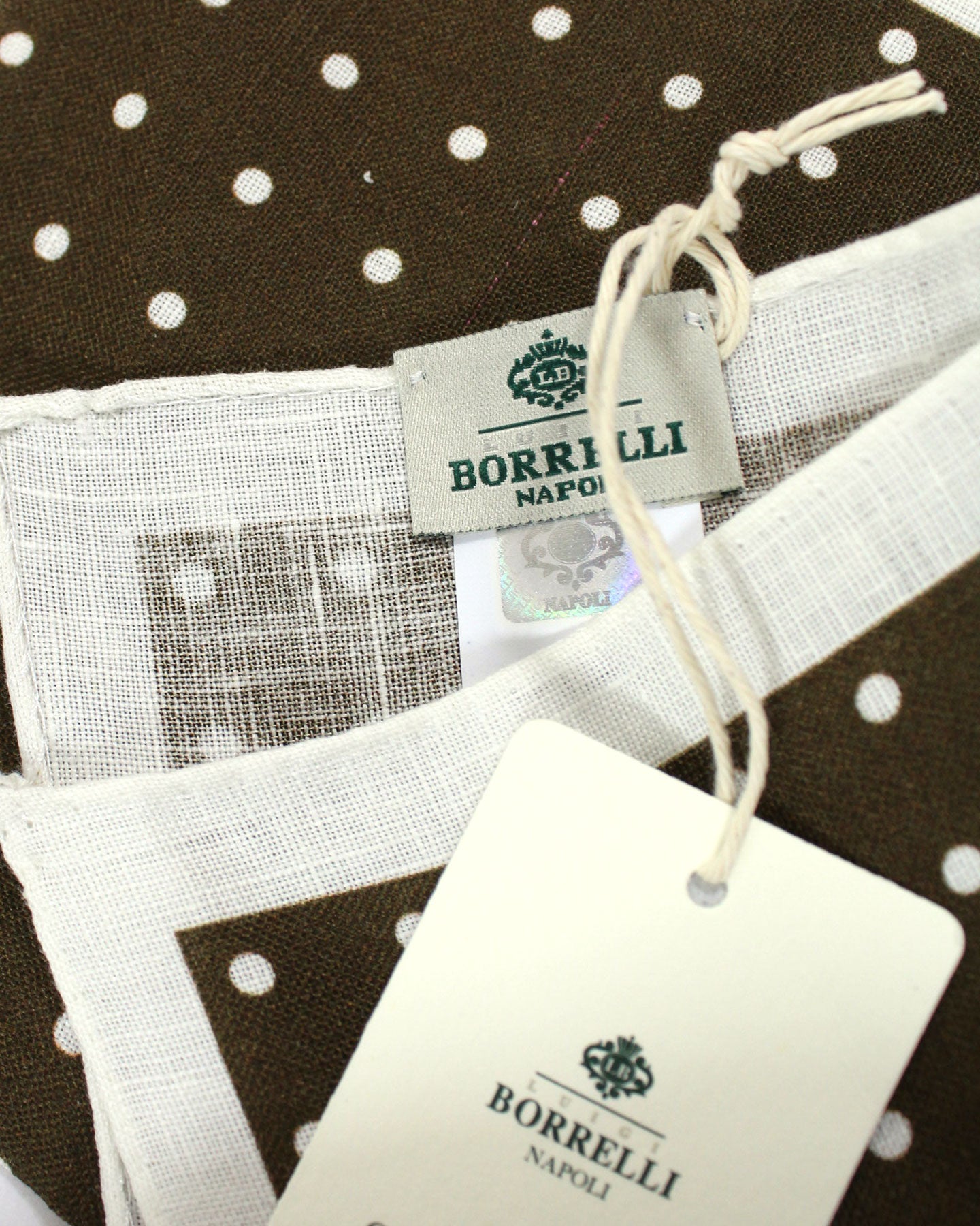 Luigi Borrelli Silk Pocket Square Brown White Dots