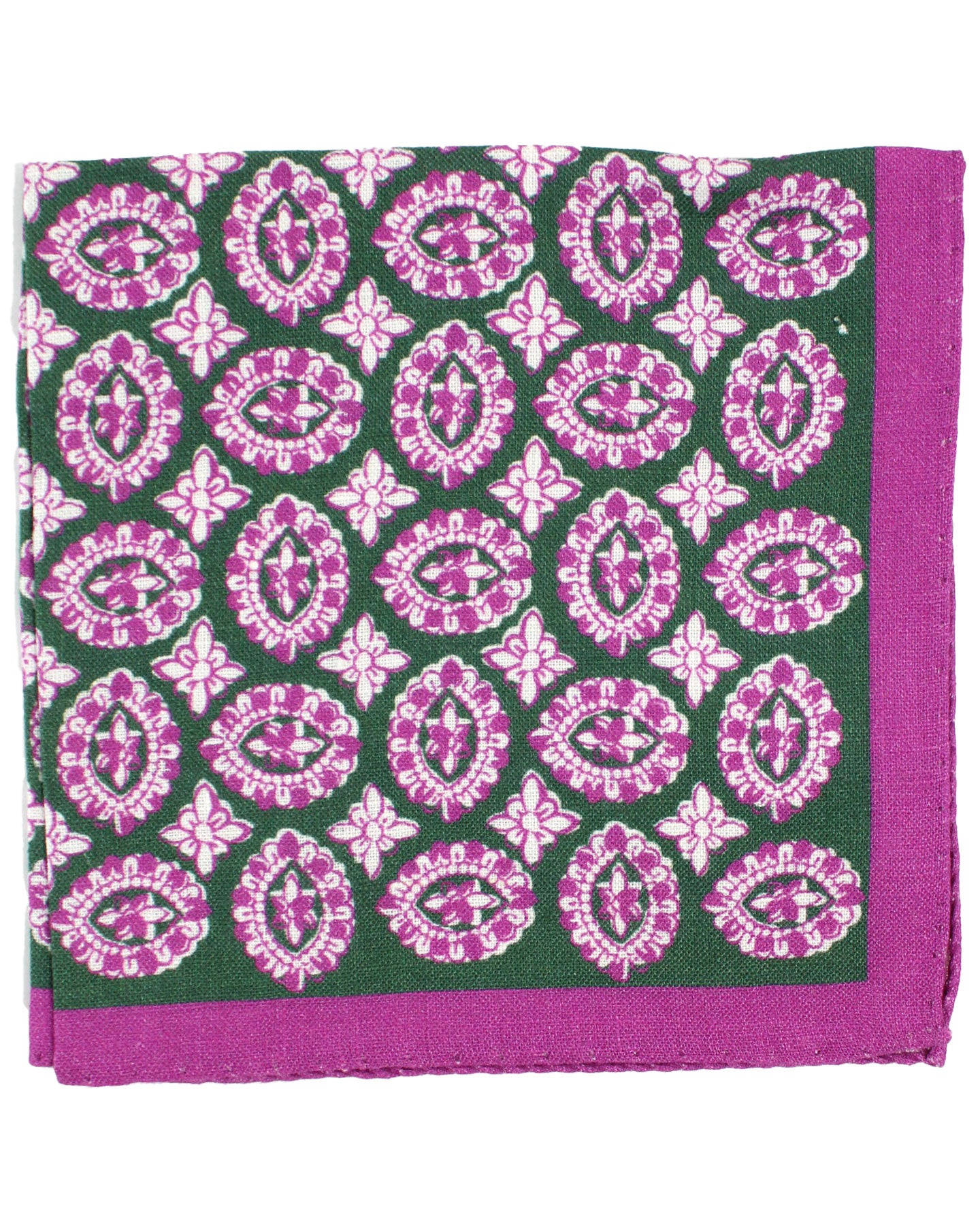 Luigi Borrelli Silk Pocket Square Purple Dark Green Floral