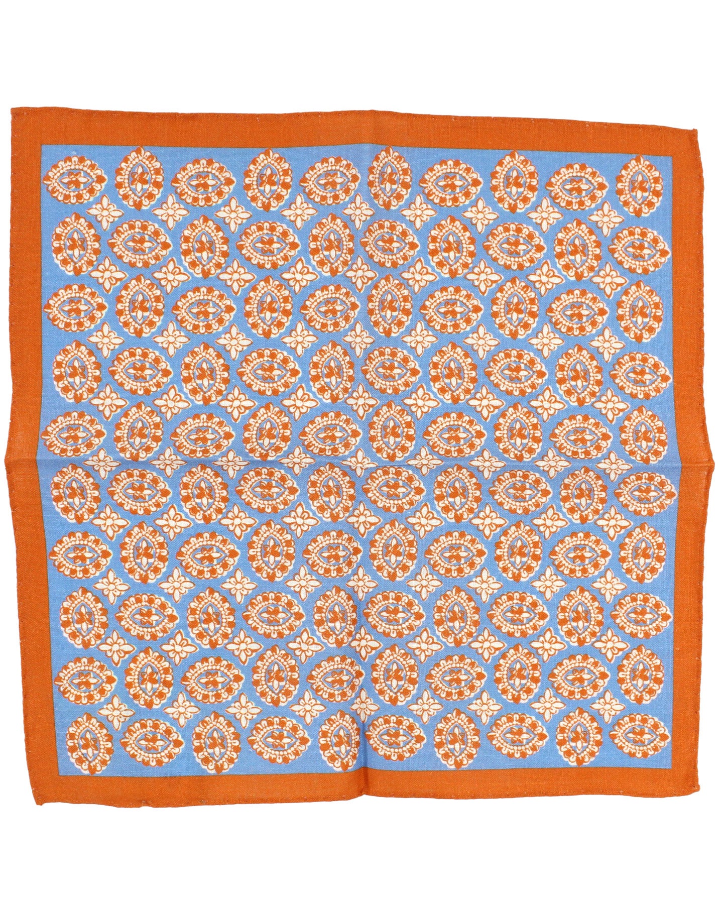 Luigi Borrelli Silk Pocket Square Orange Blue Floral