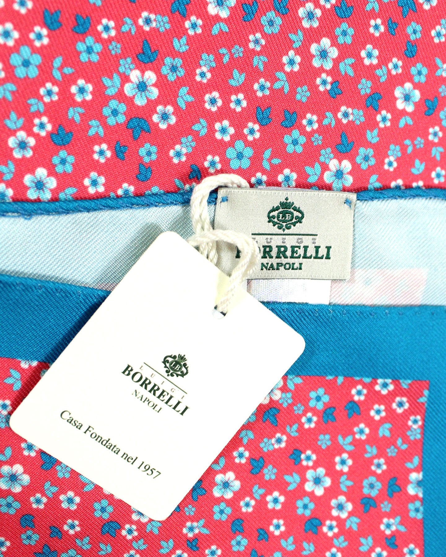 Luigi Borrelli Silk Pocket Square Pink Blue Mini Floral