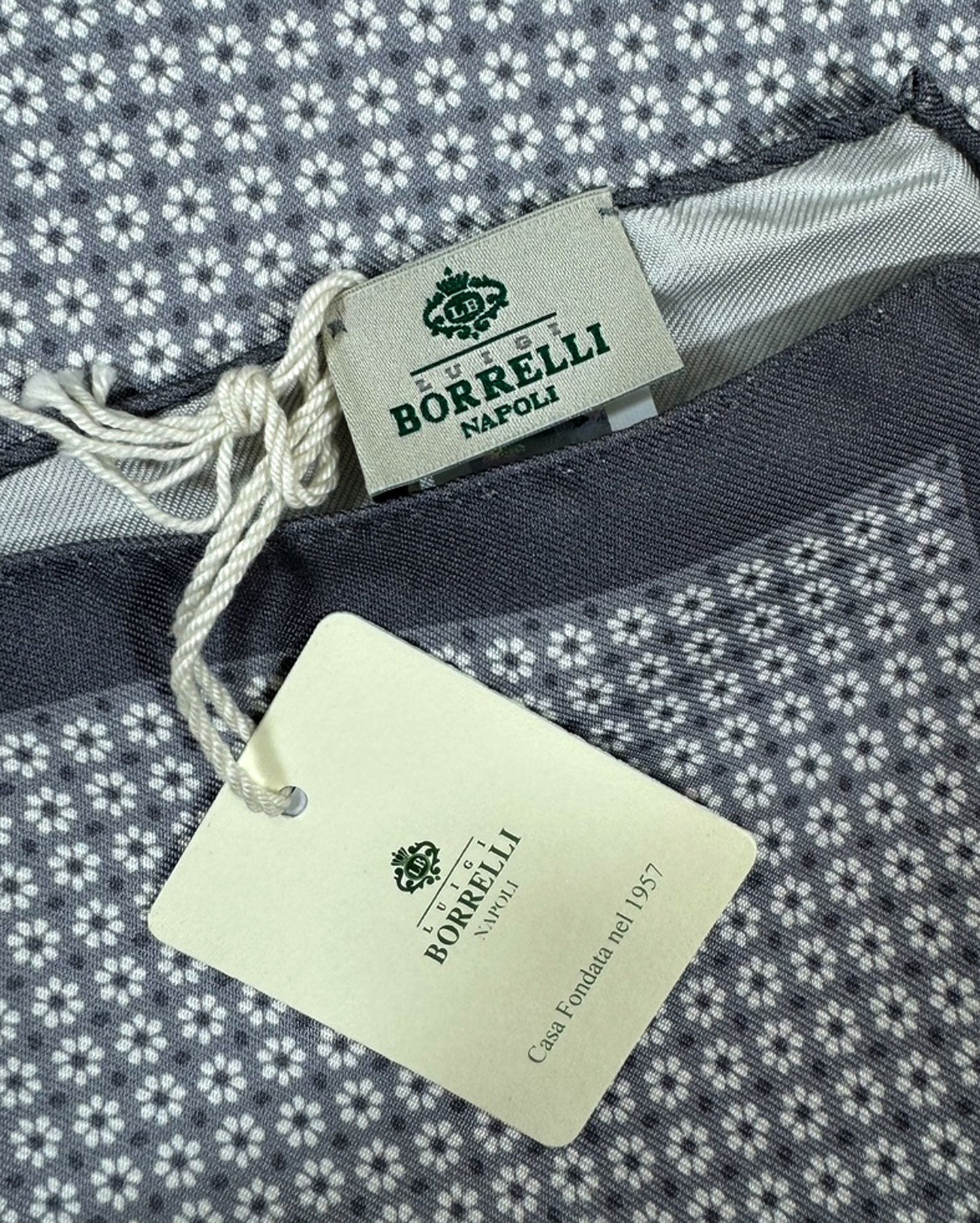 Luigi Borrelli Silk Pocket Square Gray Floral