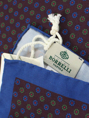 Luigi Borrelli Silk Pocket Square Maroon Royal Blue 