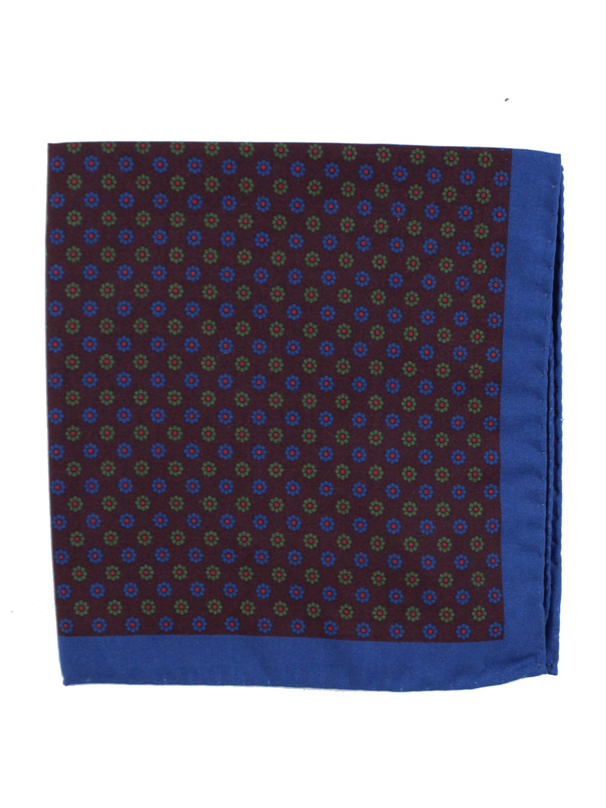 Luigi Borrelli Silk Pocket Square Maroon Royal Blue Green Mini Flowers