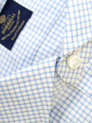 Borrelli Dress Shirt ROYAL COLLECTION White Blue Grid 38 - 15 SALE