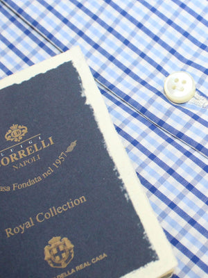 Luigi Borrelli Dress Shirt ROYAL COLLECTION White Blue Navy Check 38 - 15 SALE