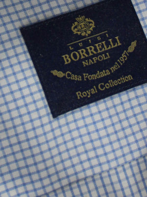 Luigi Borrelli Dress Shirt ROYAL COLLECTION White Royal Blue Grid 39 - 15 1/2 SALE