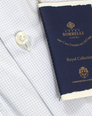 Luigi Borrelli Dress Shirt ROYAL COLLECTION White Blue Graph Check