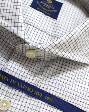 Luigi Borrelli Dress Shirt White Navy Graph Check - Royal Collection 38 - 15
