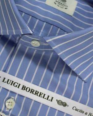 Luigi Borrelli Dress Shirt Blue White Stripes 41 - 16 Sartorial