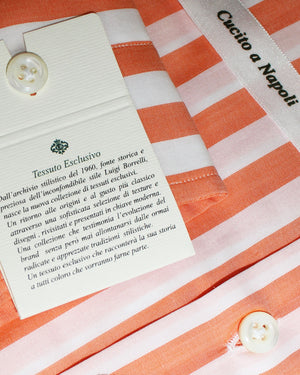 Luigi Borrelli Dress Shirt White Orange Stripes 40 - 15 3/4