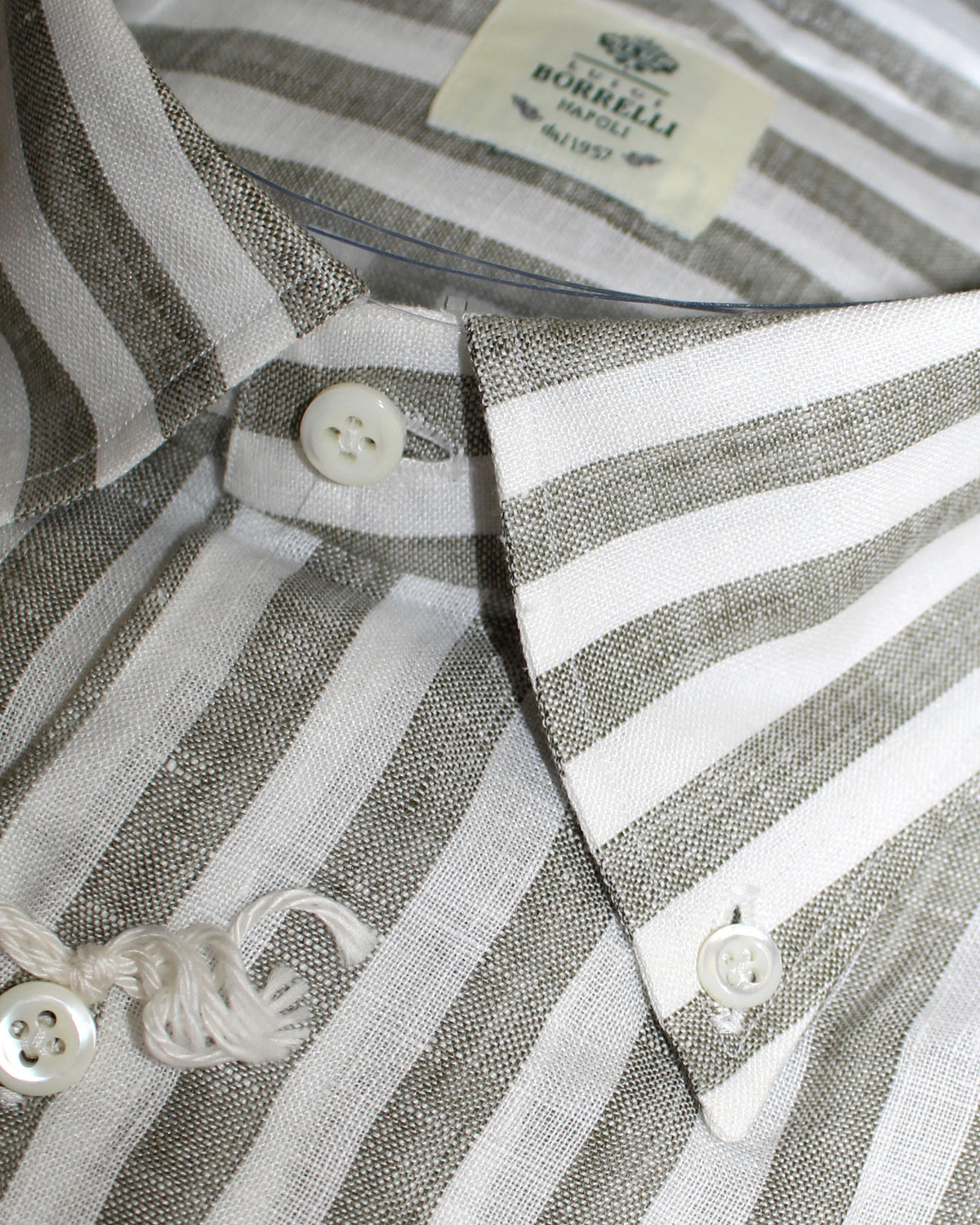 Luigi Borrelli Linen Shirt White Gray Stripes 