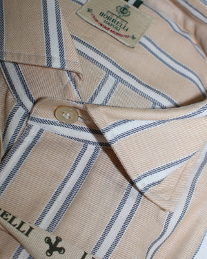 Luigi Borrelli Sport Shirt Cream White Navy Stripes 39 - 15 1/2 SALE