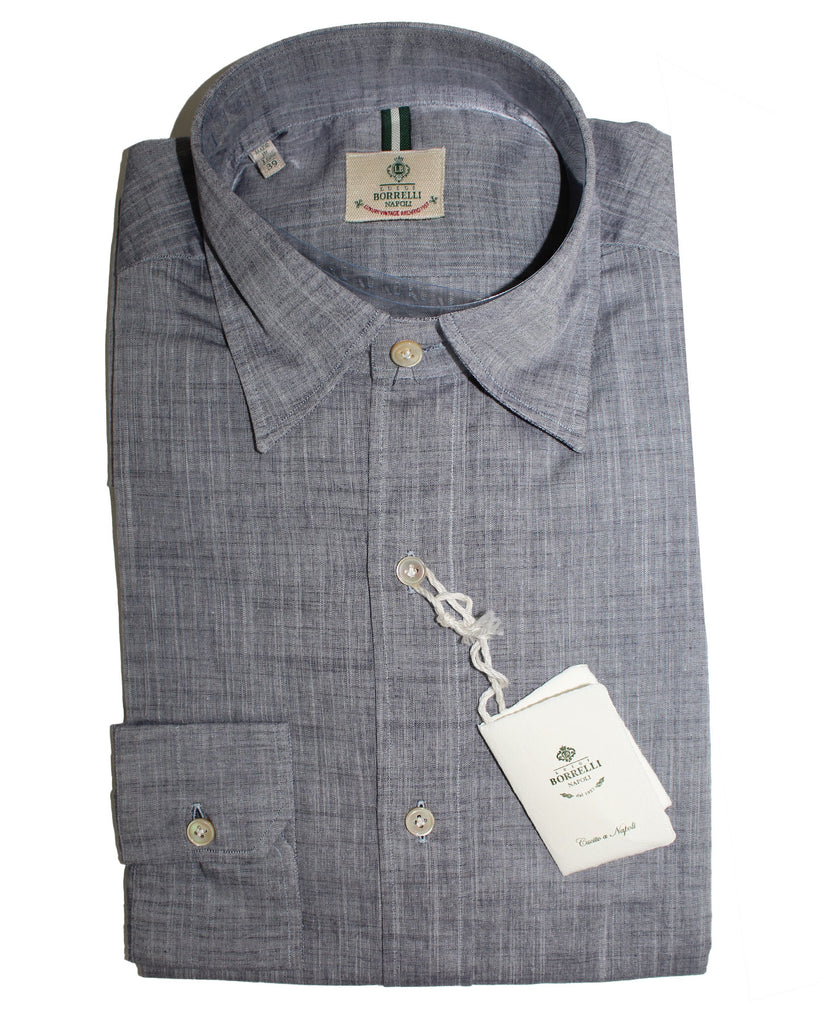 Luigi Borrelli Sport Shirt Dark Gray Midnight Blue 39 - 15 1/2