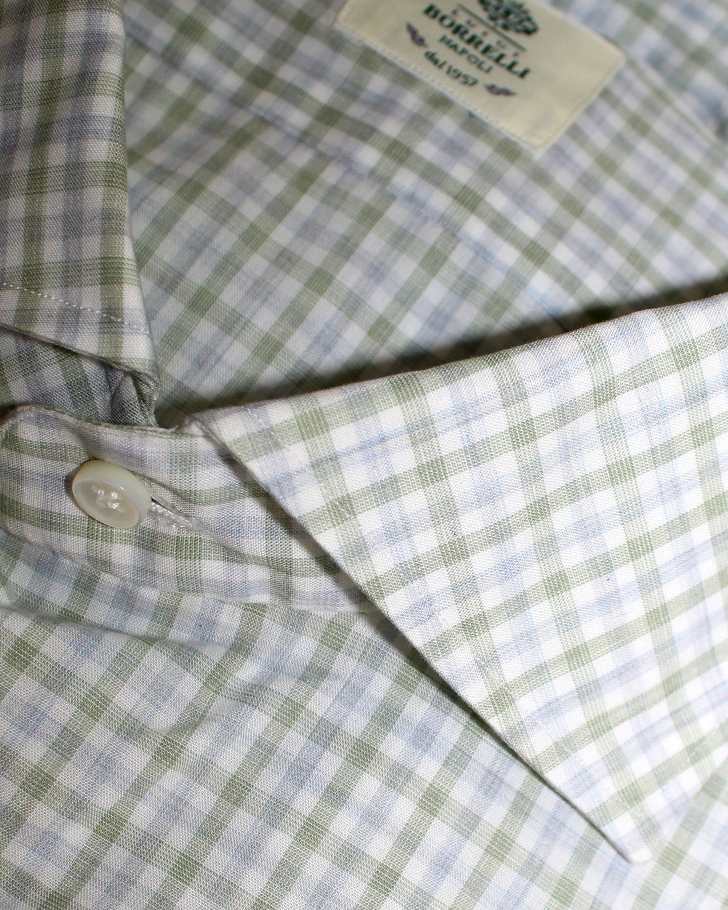 Luigi Borrelli Dress Shirt White Green Blue