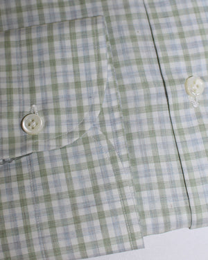 Luigi Borrelli Dress Shirt White Green Blue Check