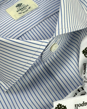 Luigi Borrelli Dress Shirt White Navy Stripes 38 - 15