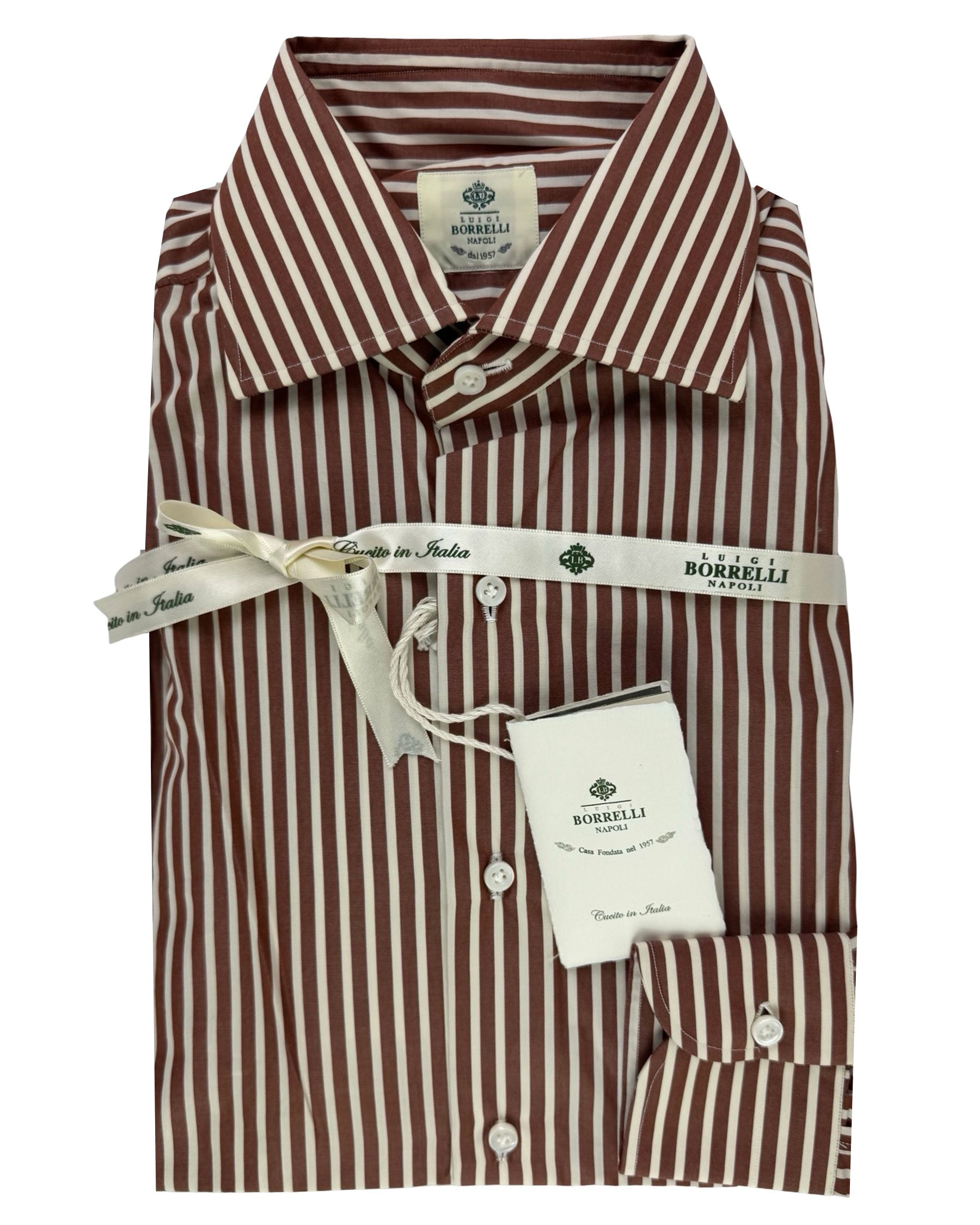 Luigi Borrelli Dress Shirt Brown White Stripes 37