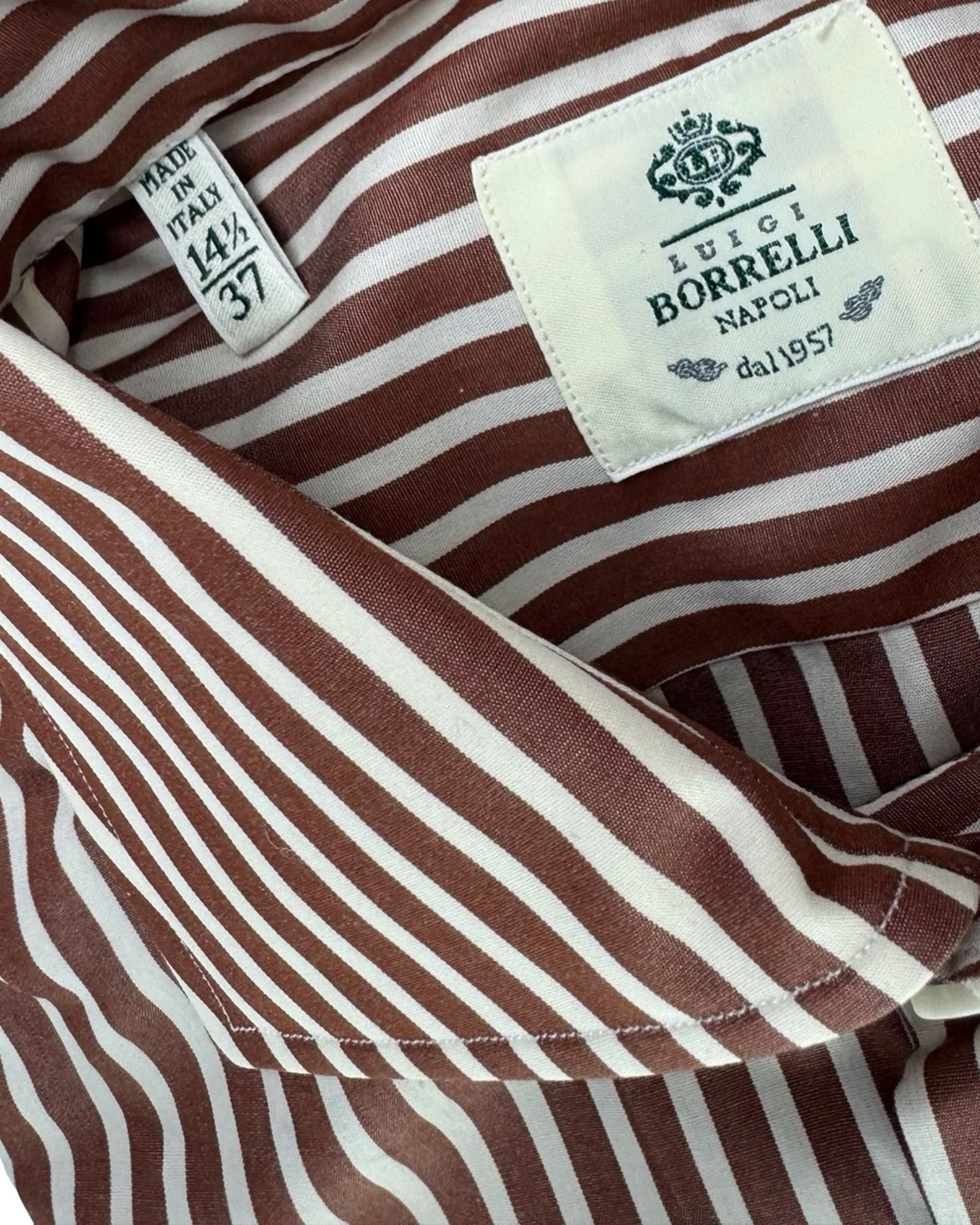Luigi Borrelli Dress Shirt Brown White Stripes