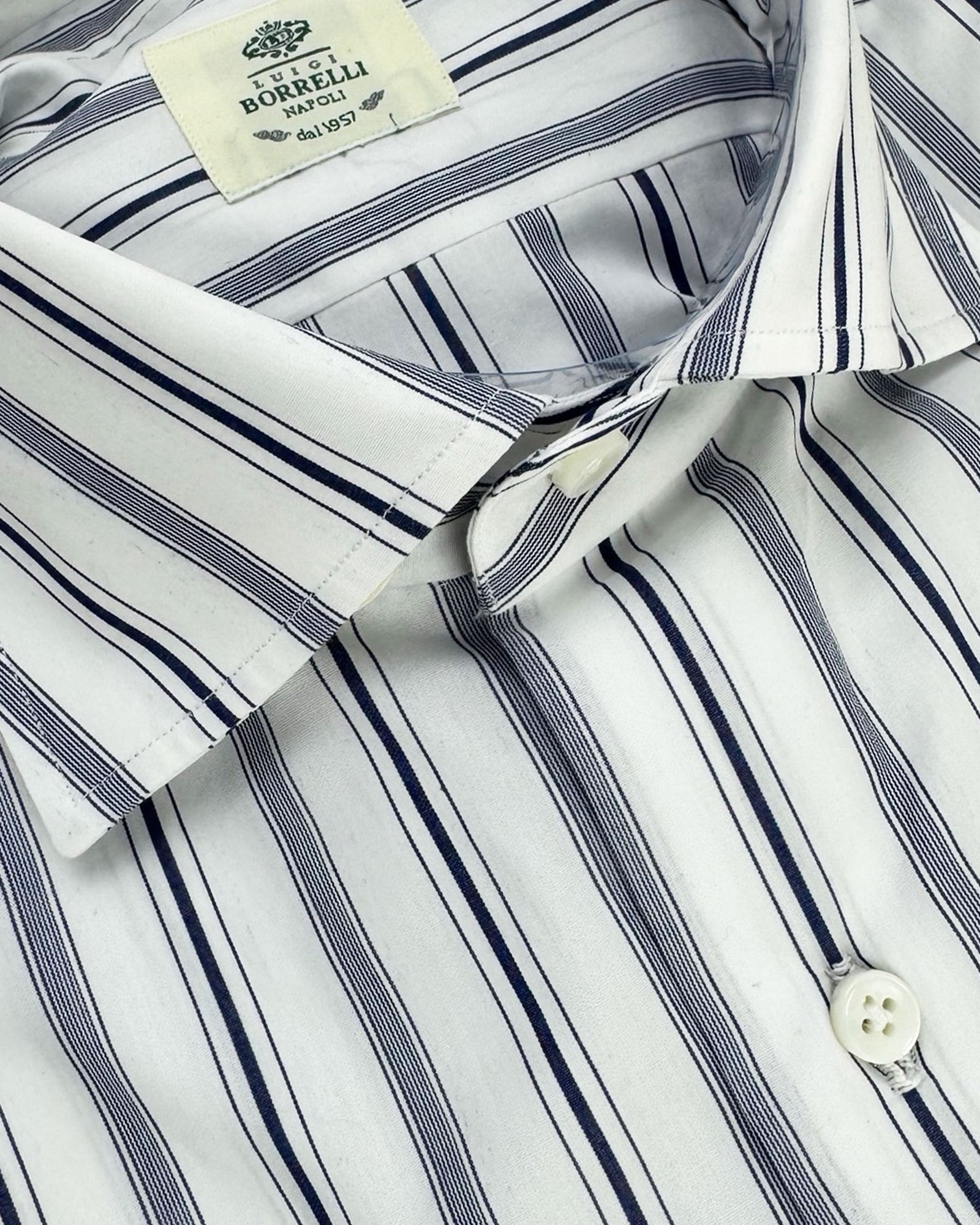 Luigi Borrelli Dress Shirt White Dark Blue Stripes 