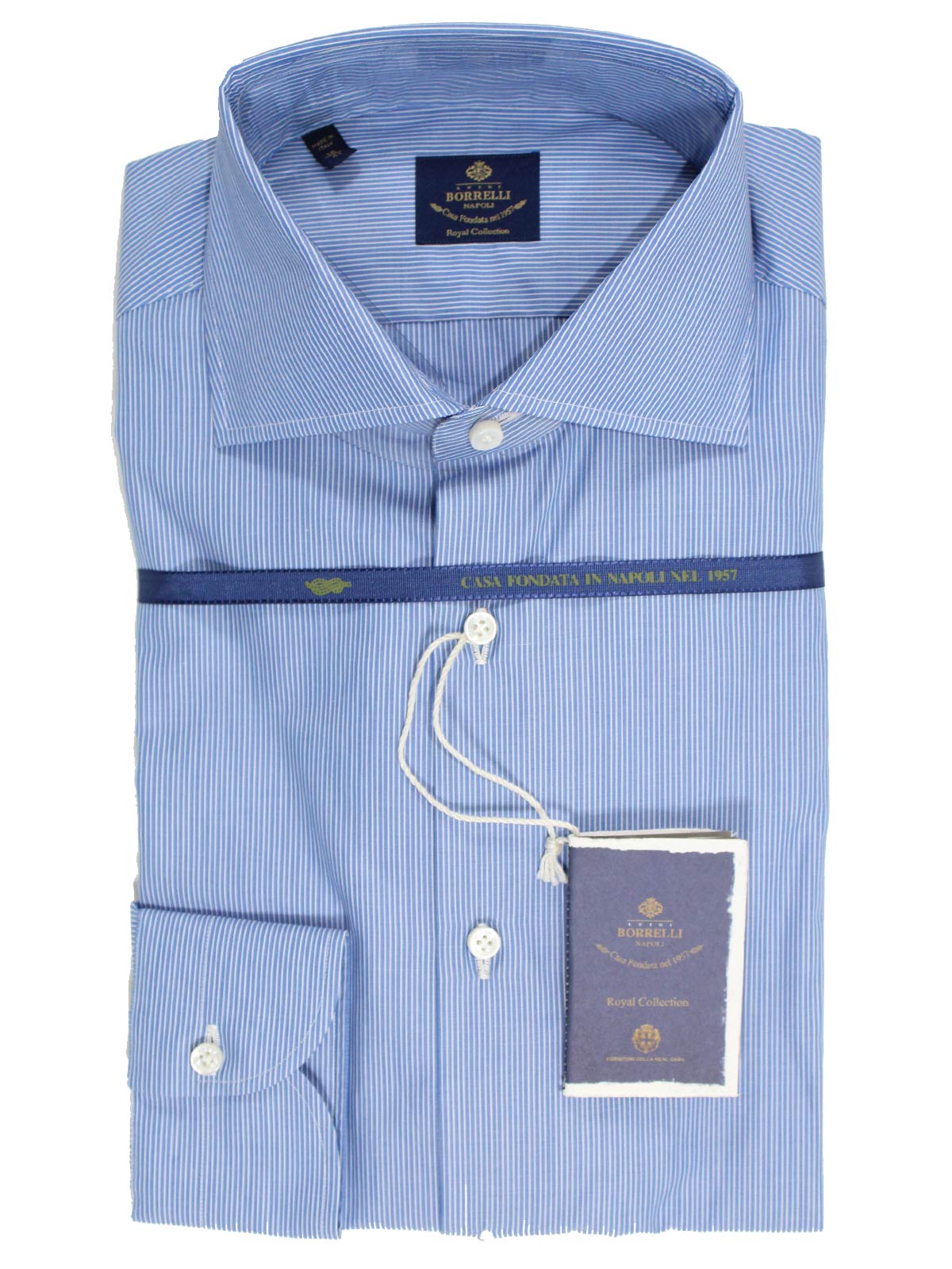 Luigi Borrelli Dress Shirt ROYAL COLLECTION - Blue White Stripes 38 - - Tie Deals Luigi Borrelli Dress Shirt ROYAL COLLECTION - Blue White Stripes 38 - - Tie Deals