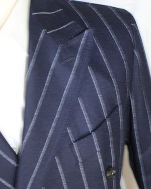 Luigi Borrelli Suit Midnight Blue Gray Pin Stripes