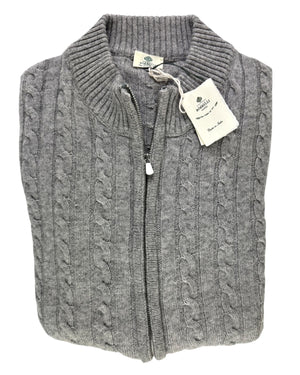 Luigi Borrelli Cardigan Gray Cashmere Silk Zip Sweater EU 52 / US 42
