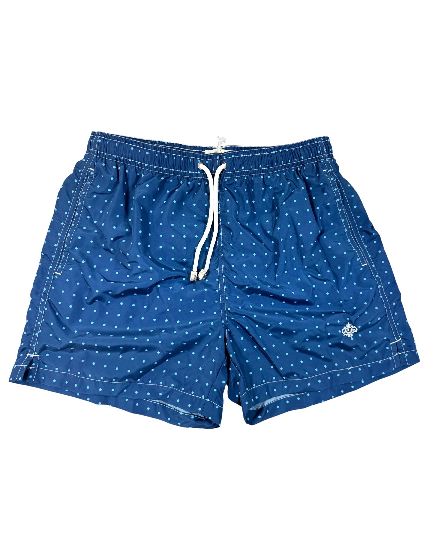 Luigi Borrelli Swim Shorts Classic Blue Dots Design S - Hand Made In Italy