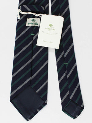 Luigi Borrelli Wool Necktie Navy Gray Green Stripes SALE