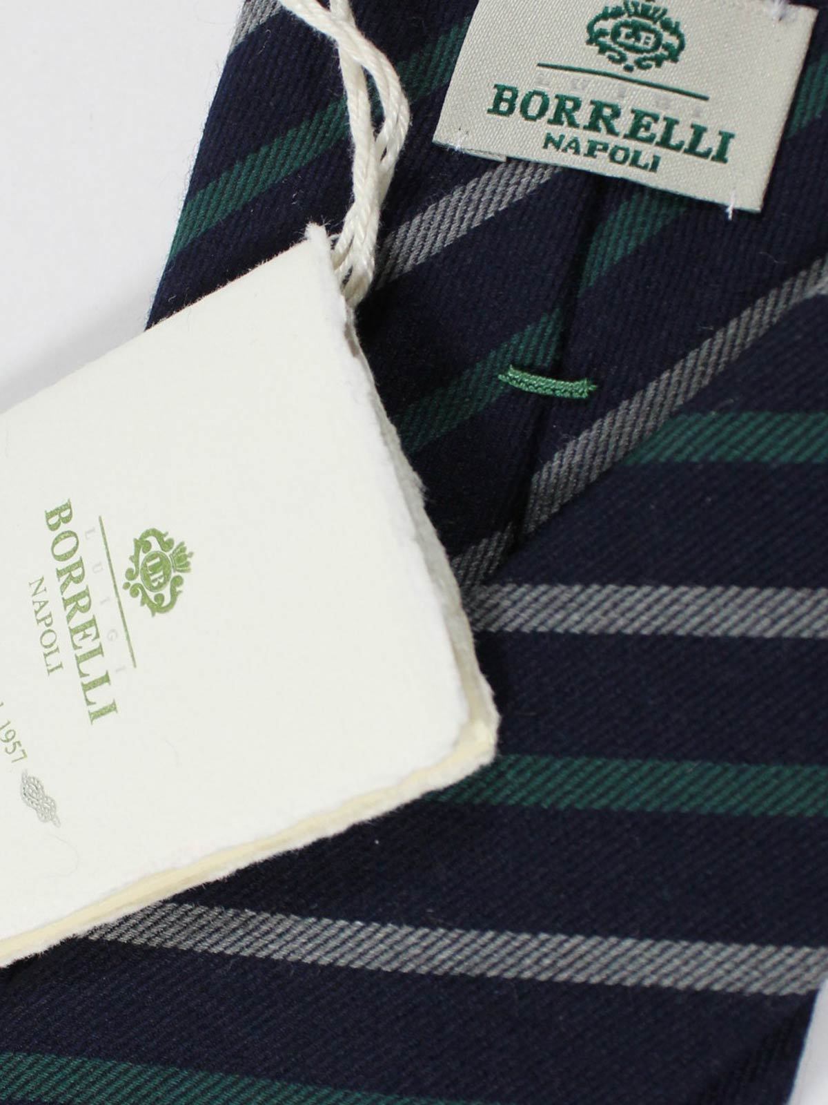 Luigi Borrelli Necktie Navy Gray Green Stripes Wool Tie