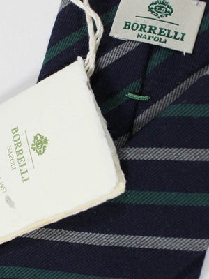 Luigi Borrelli Necktie Navy Gray Green Stripes Wool Tie