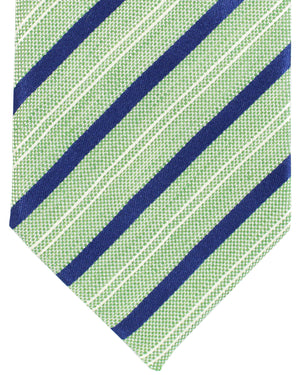 Luigi Borrelli Silk Tie Green Silver Navy Stripes