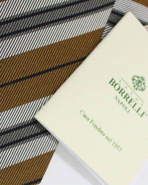 Luigi Borrelli Silk Tie Olive Gray Stripes