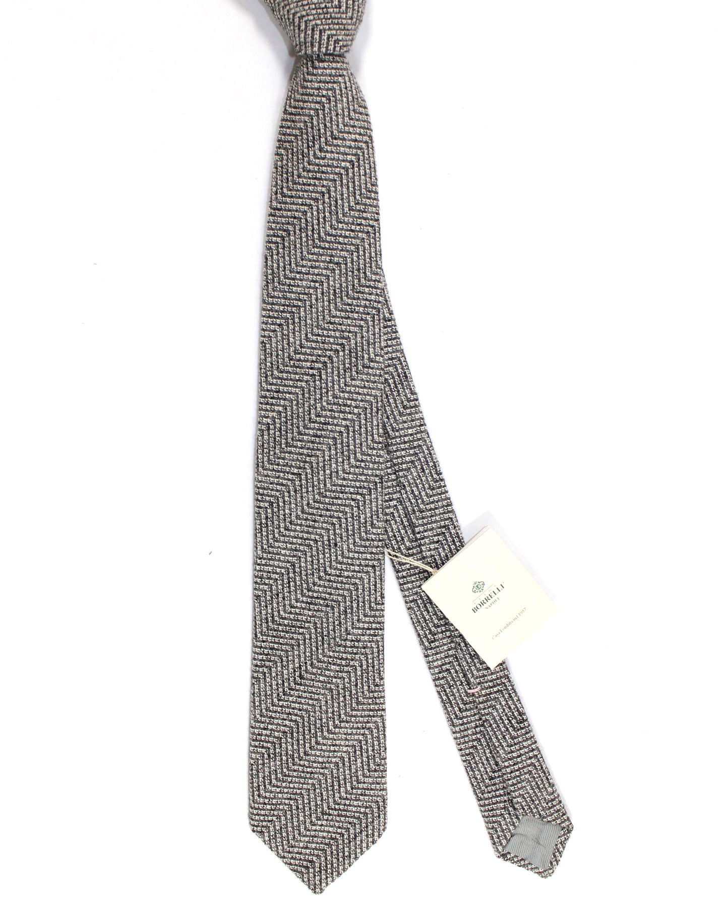 Luigi Borrelli Wool Silk Tie Gray Zig Zag