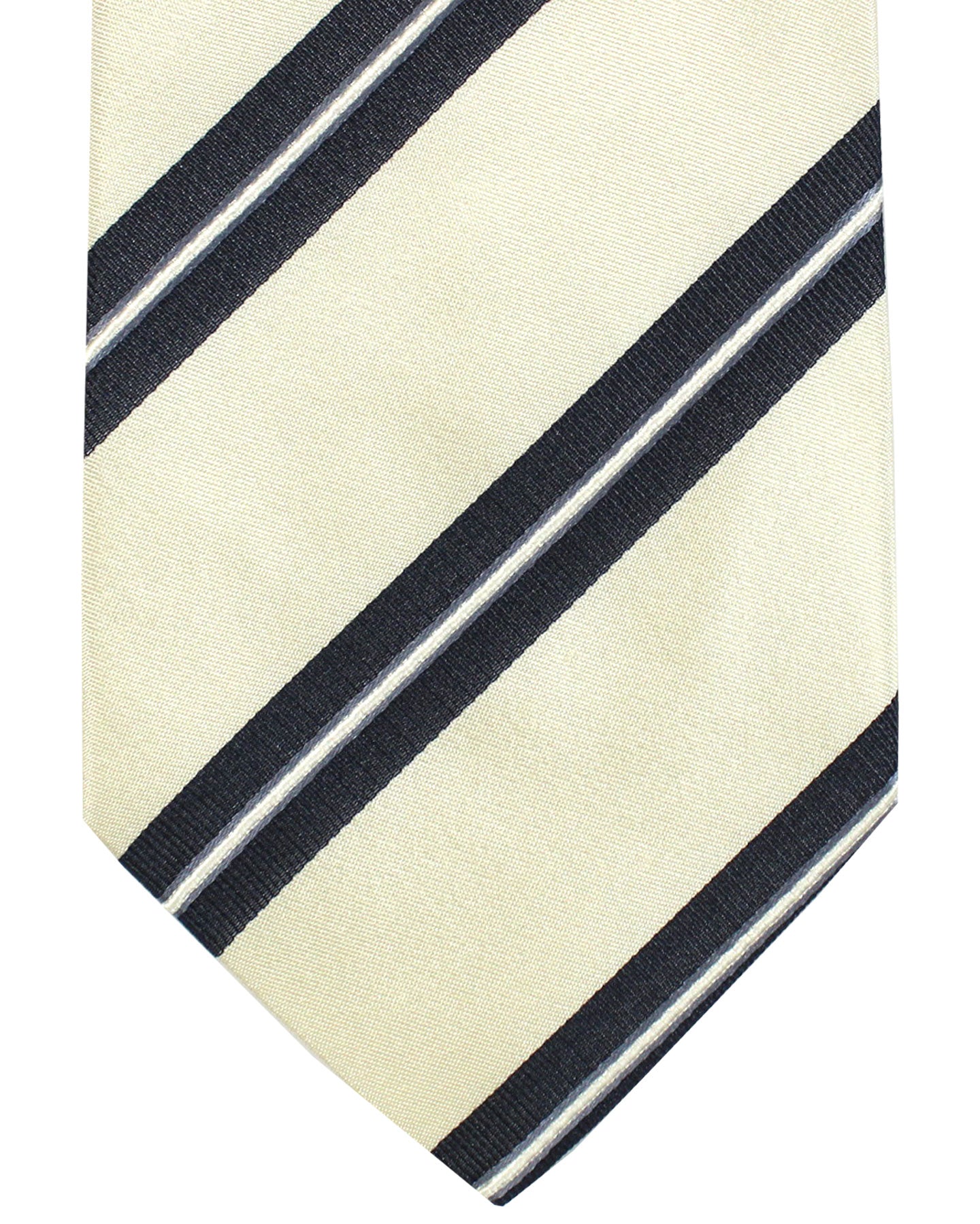 Luigi Borrelli Silk Tie Ivory Black Stripes