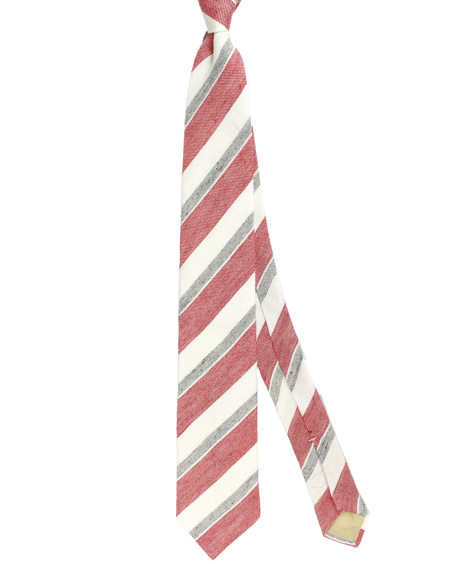 Luigi Borrelli Linen Silk Tie White Red Gray Stripes