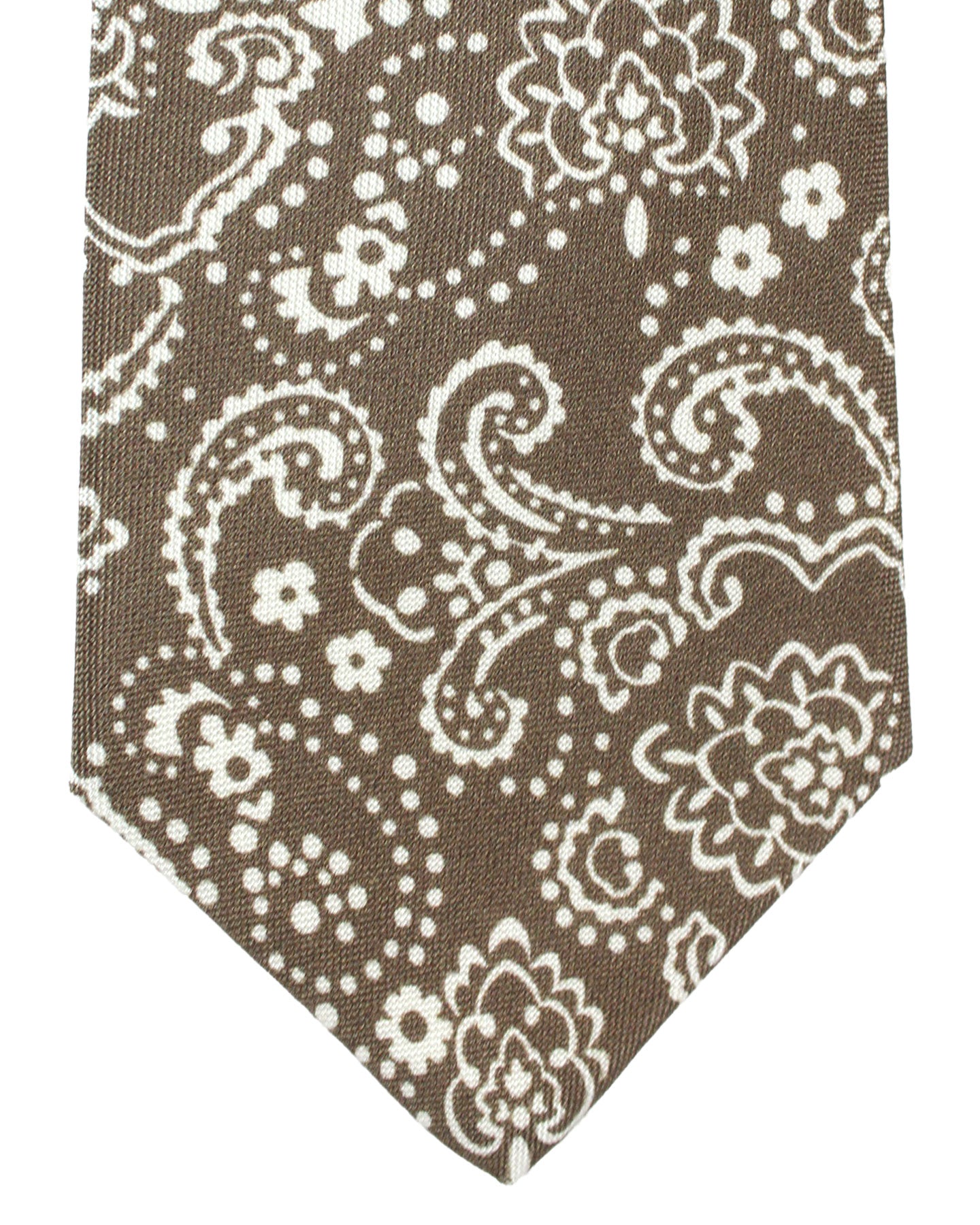 Luigi Borrelli Silk Tie Taupe White Ornamental