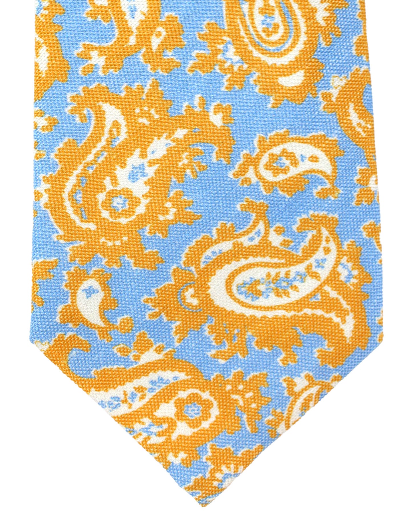 Luigi Borrelli Linen Silk Tie Sky Blue Orange Ornamental