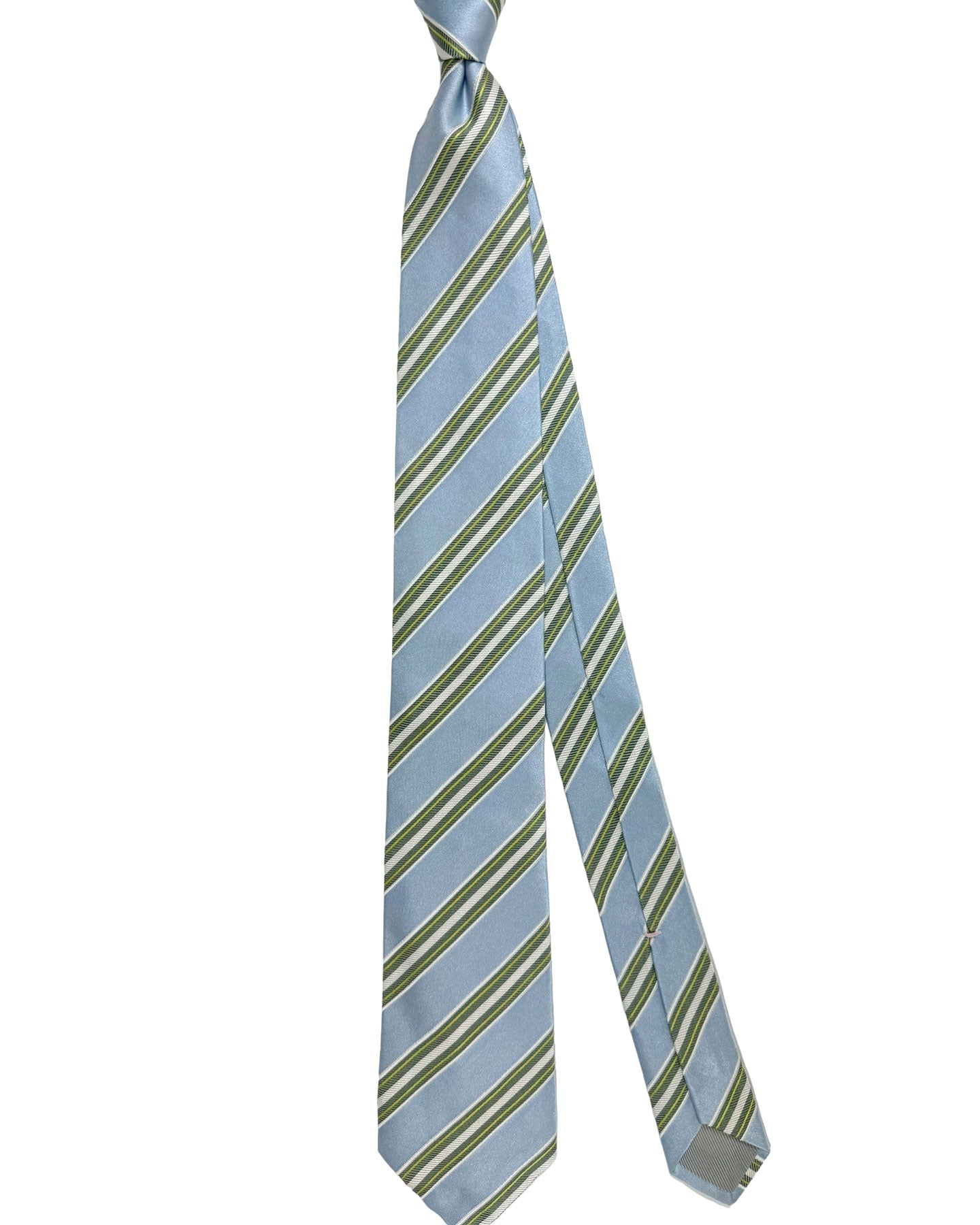 Luigi Borrelli Silk Tie Sky Blue Olive Lime Stripes