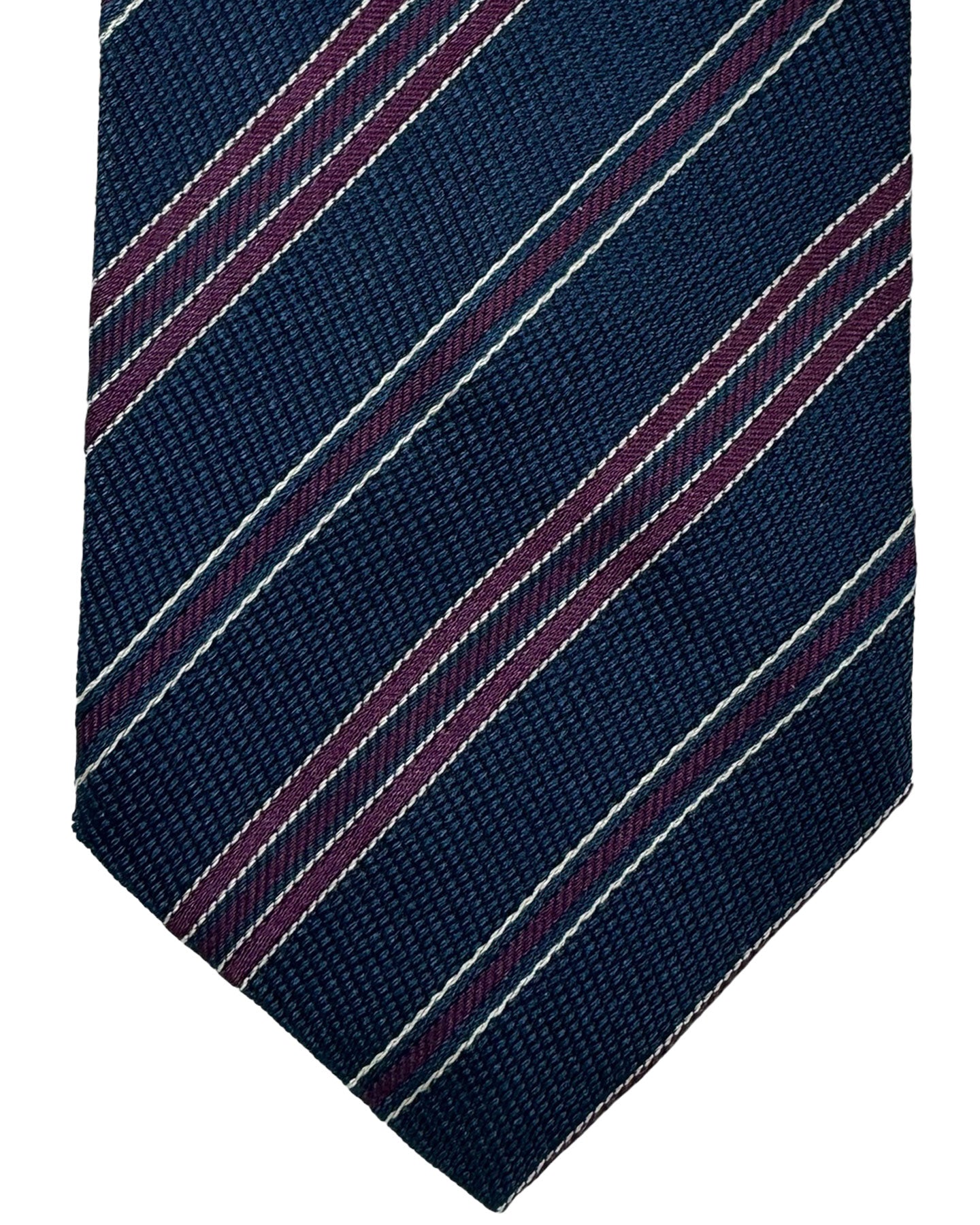 Luigi Borrelli Silk Tie Midnight Blue Maroon Stripes