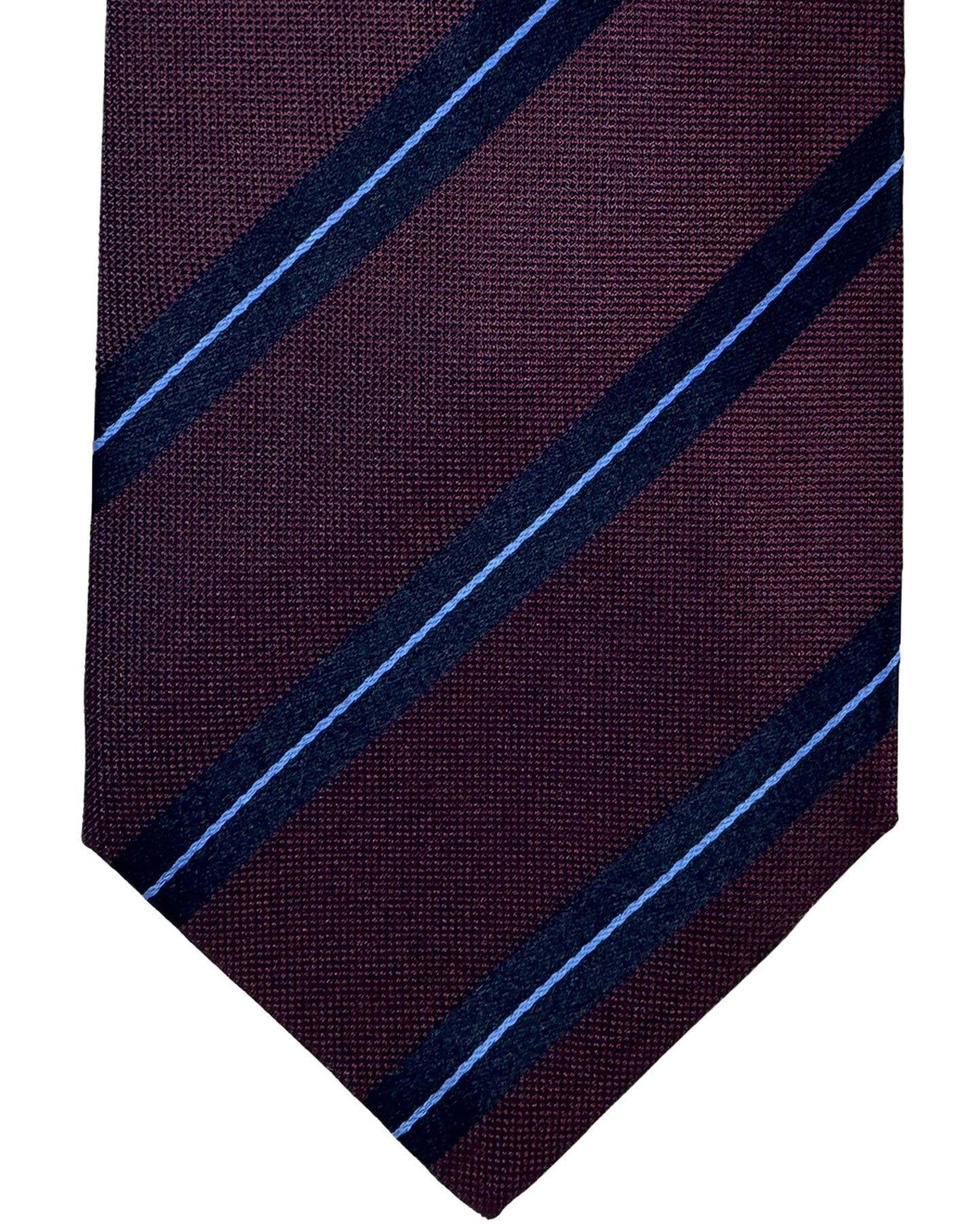 Luigi Borrelli Silk Tie Maroon Navy Blue Stripes