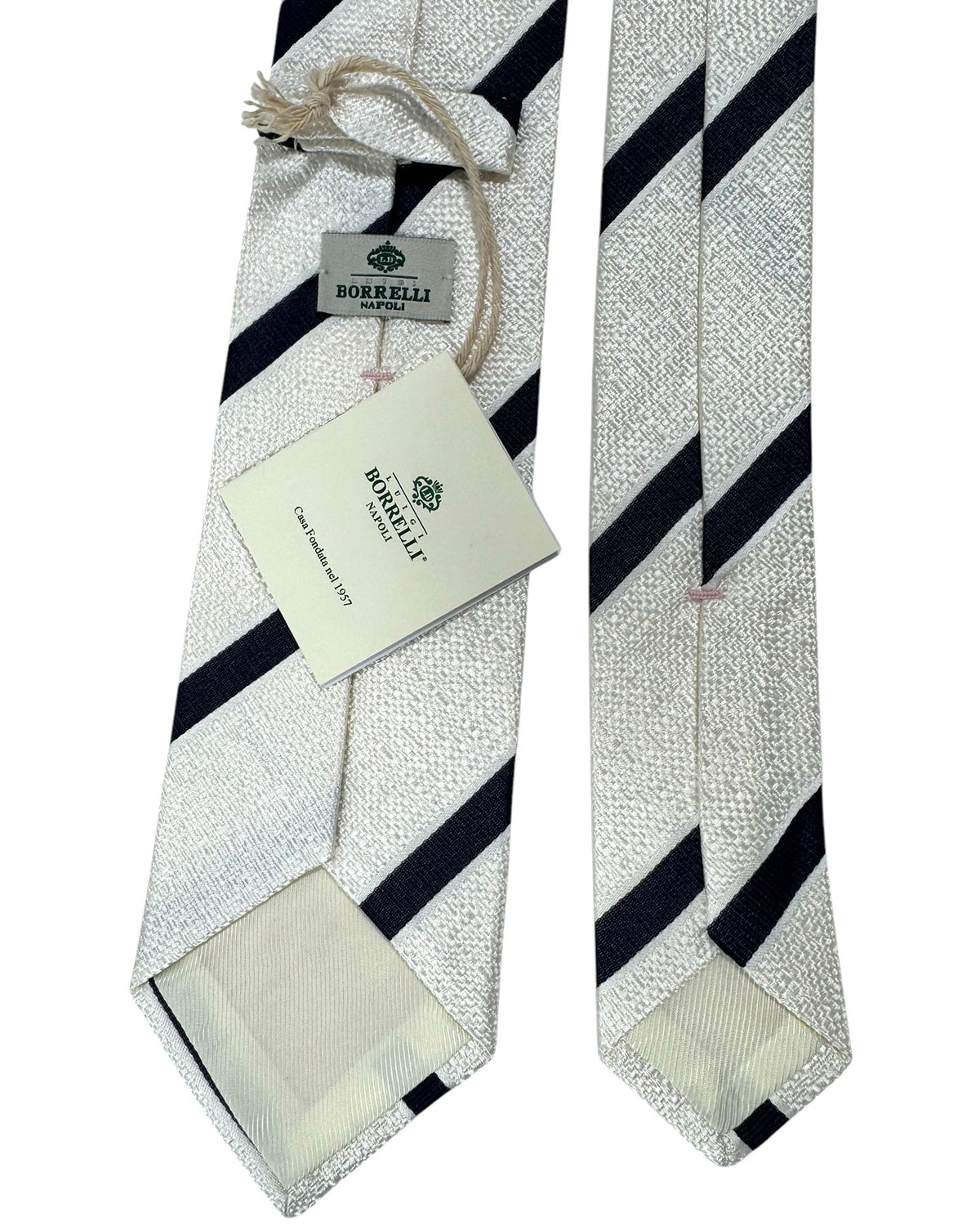 Luigi Borrelli Tie Silver Navy Stripes